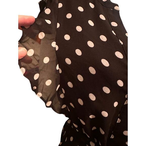 Who What Wear Polka Dot Flowy Belted Flutter Sleeve Midi Dress Sz M Black White - Picture 5 of 14
